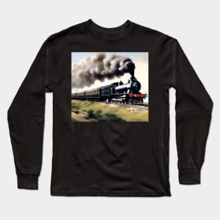 Orient Express Steam Train Digital Drawing Long Sleeve T-Shirt